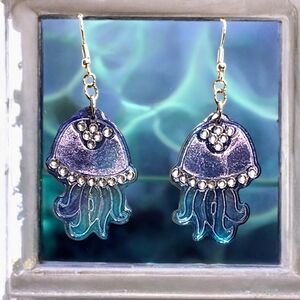 Handmade Resin Blue Jellyfish Dangle Earrings